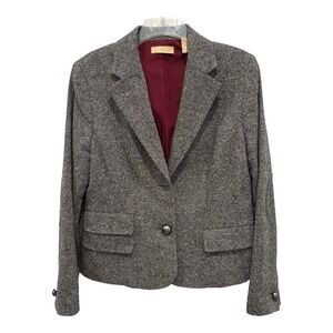 Kate Hill Blazer Women Gray Wool Blend Jacket 2 Button Notched Collar Lined READ